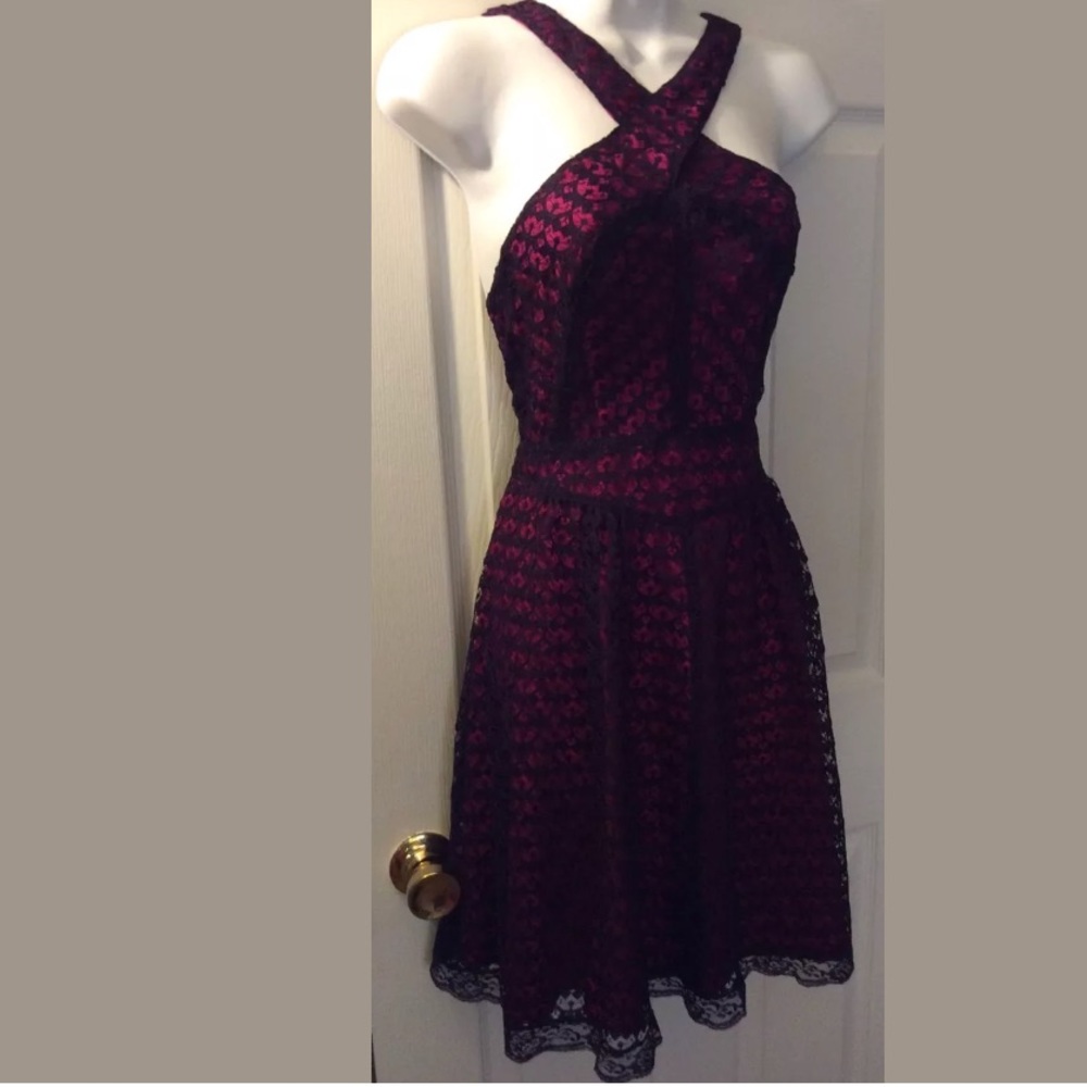 MODA International Lace overlay dress pink purple - Picture 6 of 8
